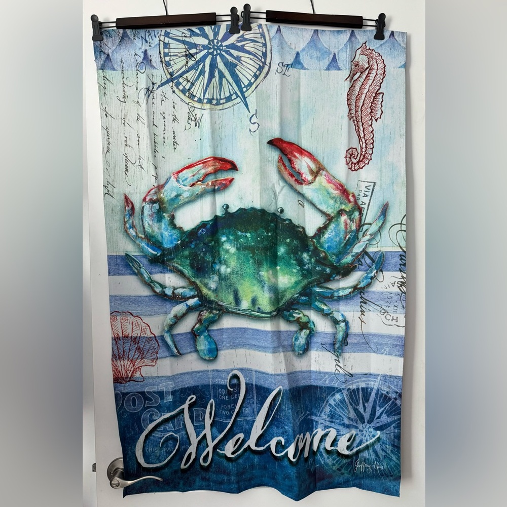 EVERGREEN ENTERPRISES STRIPED CRAB WELCOME FLAG 29” x 43”